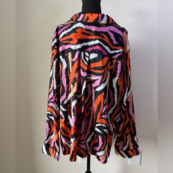 Diane Von Furstenberg Target Pajama Top Shirt Notch Collar Zebra Pink Sz 2X Plus - Picture 7 of 8